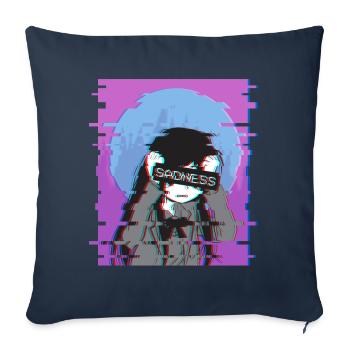 Sad Anime Girl - Cadeau japonais Otaku Vaporwave - Housse de coussin décorative 45 x 45 cm - bleu marine - Devant