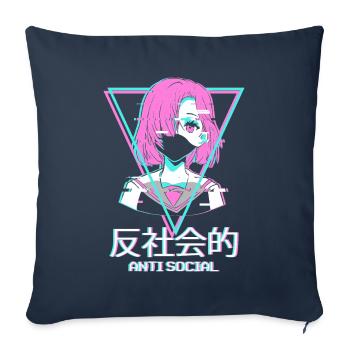Antisocial Vaporwave Anime Girl Aesthetic Cadeau - Housse de coussin décorative 45 x 45 cm - bleu marine - Devant