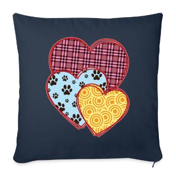 Coeurs, cadeau de la Saint-Valentin, pattes, amoureux des chiens et chats - Housse de coussin décorative 45 x 45 cm - bleu marine - Devant