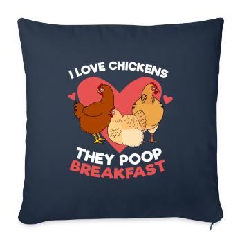 J'adore les poulets le petit déjeuner de merde - Housse de coussin décorative 45 x 45 cm - bleu marine - Devant