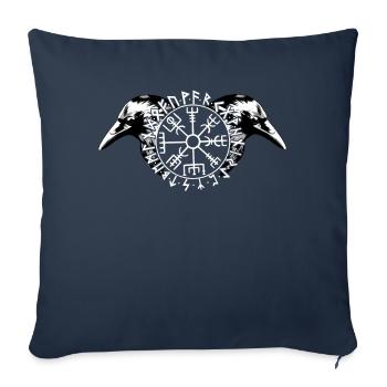 Hugin and Munin with Futhark and Vegvisir - Sofa pillowcase 17,3'' x 17,3'' (45 x 45 cm) - navy - Front