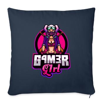 Gamer Girl Drôle Esport Team Label Logo - Housse de coussin décorative 45 x 45 cm - bleu marine - Devant