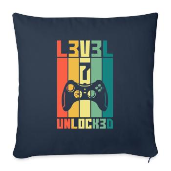 Niveau 7 Unlocked Joueur cadeau 7 anniversaire - Housse de coussin décorative 45 x 45 cm - bleu marine - Devant