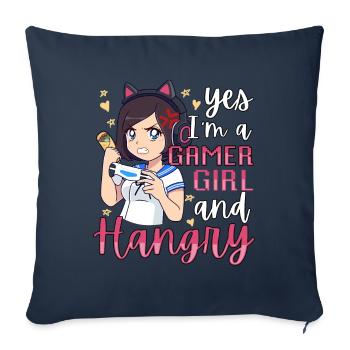 Yes I’m A Gamer Girl Hangry Angry Anime Hungry - Housse de coussin décorative 45 x 45 cm - bleu marine - Devant