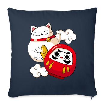 Funny Maneki Neko Cat Japanese Daruma Doll Kawaii - Housse de coussin décorative 45 x 45 cm - bleu marine - Devant