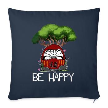 Japanese Daruma Doll Yoga Meditation Art Be Happy - Housse de coussin décorative 45 x 45 cm - bleu marine - Devant