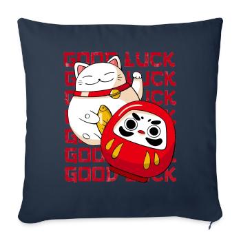 Maneki Neko chat japonais Caïd - Housse de coussin décorative 45 x 45 cm - bleu marine - Devant