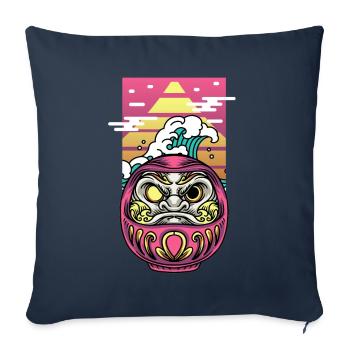 Poupée japonaise Daruma Kanagawa Japon Mont Fuji - Housse de coussin décorative 45 x 45 cm - bleu marine - Devant
