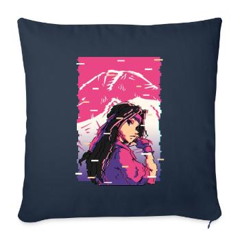Karaté Anime Girl Vaporwave Waifu Fujiyama Otaku - Housse de coussin décorative 45 x 45 cm - bleu marine - Devant