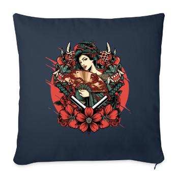 Anime Geisha Oni Mask Yokai Samurai Katana Sword - Housse de coussin décorative 45 x 45 cm - bleu marine - Devant