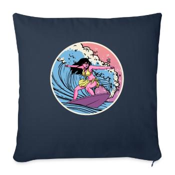 Surfer Anime Girl Vaporwave Surfboard Surfing - Sofa pillowcase 17,3'' x 17,3'' (45 x 45 cm) - navy - Front