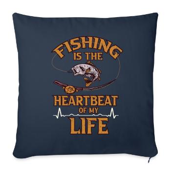 Pêche Heartbeat Vie Pêche Pêche Cadeau pêche - Housse de coussin décorative 45 x 45 cm - bleu marine - Devant