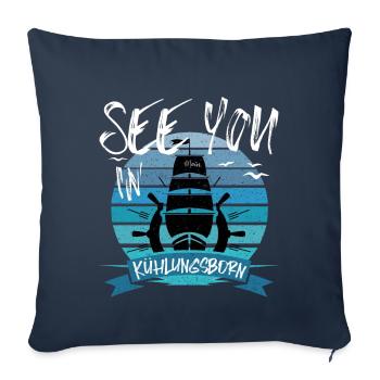 Kühlungsborn bateau Baltique côte île bateau - Housse de coussin décorative 45 x 45 cm - bleu marine - Devant