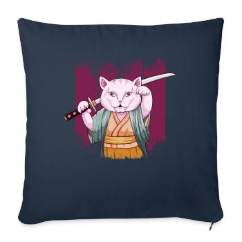 Japonais Saurrai Maneki Neko Cat Katana Aesthetic - Housse de coussin décorative 45 x 45 cm - bleu marine - Devant