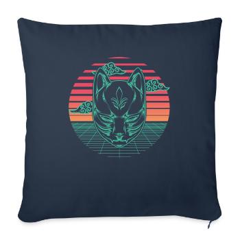 Sythnwave Japan Kitsune Fox Mask Retro Aesthetic - Sofa pillowcase 17,3'' x 17,3'' (45 x 45 cm) - navy - Front