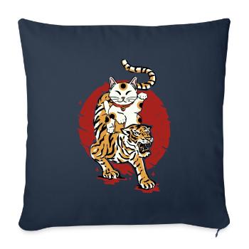Tiger Maneki Neko Lucky chat japonais Aesthetic - Housse de coussin décorative 45 x 45 cm - bleu marine - Devant