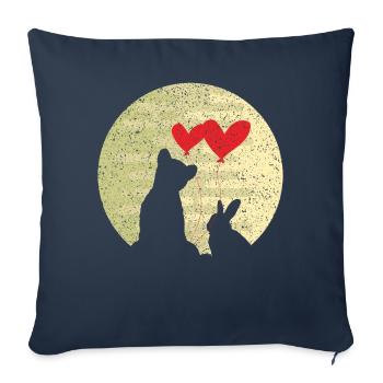 Lapin mignon Ours d'amour Bague mariage Relation - Housse de coussin décorative 45 x 45 cm - bleu marine - Devant