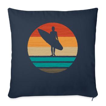 Surf vintage Surf surfer coucher de soleil - Housse de coussin décorative 45 x 45 cm - bleu marine - Devant