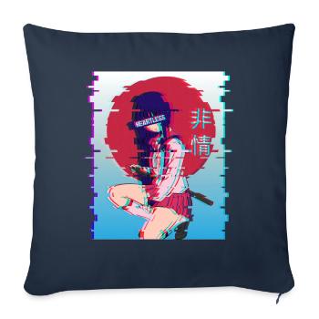 Heartless Waifu Anime Girl japonais Vaporwave - Housse de coussin décorative 45 x 45 cm - bleu marine - Devant