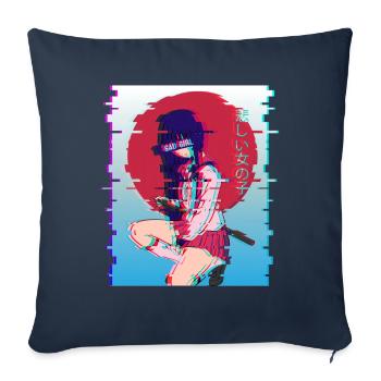 Sad Girl Waifu Anime Girl Japanese Vaporwave Otaku - Housse de coussin décorative 45 x 45 cm - bleu marine - Devant