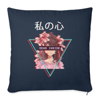 Dead Inside Anime Girl Waifu Vaporwave Aesthetic - Housse de coussin décorative 45 x 45 cm - bleu marine - Devant