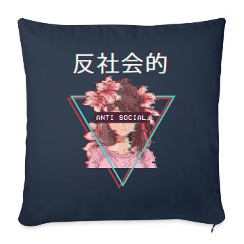 Antisocial Anime Girl Waifu Vaporwave Aesthetic - Housse de coussin décorative 45 x 45 cm - bleu marine - Devant