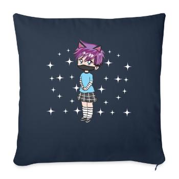 Kawaii Chibi Anime Boy Femboy LGBT Aesthetic - Housse de coussin décorative 45 x 45 cm - bleu marine - Devant