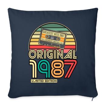 Cassette Bande Rétro Vintage 1987 né année 1987 - Housse de coussin décorative 45 x 45 cm - bleu marine - Devant