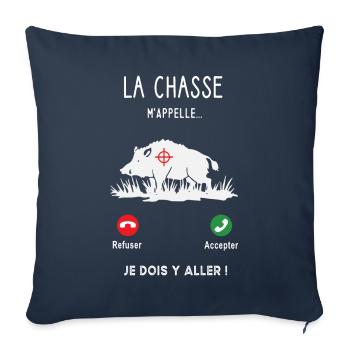 La chasse m'appelle je dois y aller - Chasseur - Housse de coussin décorative 45 x 45 cm - bleu marine - Devant