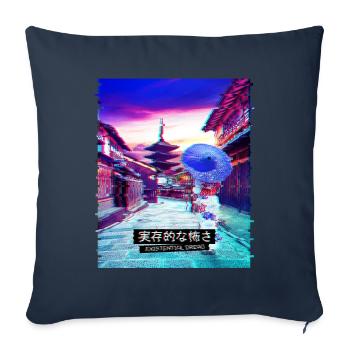 Vaporwave Japanese Streetwear Tokyo Temple Lofi - Housse de coussin décorative 45 x 45 cm - bleu marine - Devant