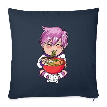Anime Femboy Eating Japonais Ramen Food Chibi - Housse de coussin décorative 45 x 45 cm - bleu marine - Devant