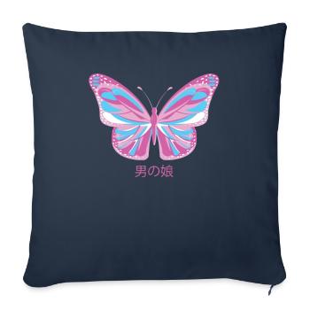 Femboy Butterfly Japanese Gay Pride LGBT Aesthetic - Housse de coussin décorative 45 x 45 cm - bleu marine - Devant