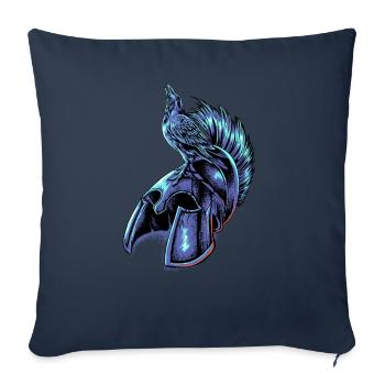 Corbeau sur casque d’un Spartiaen - Housse de coussin décorative 45 x 45 cm - bleu marine - Devant