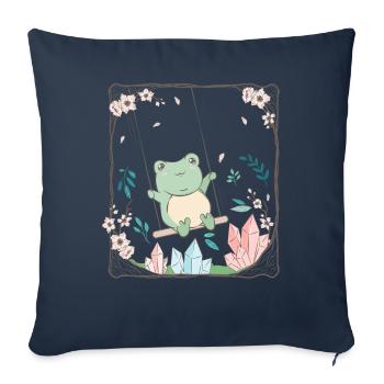 Cottagecore Esthétique Kawaii Grenouille Fleur de Cerisier - Housse de coussin décorative 45 x 45 cm - bleu marine - Devant