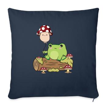 Cottagecore Kawaii Frog Holds a Mushroom Balloon - Sofa pillowcase 17,3'' x 17,3'' (45 x 45 cm) - navy - Front