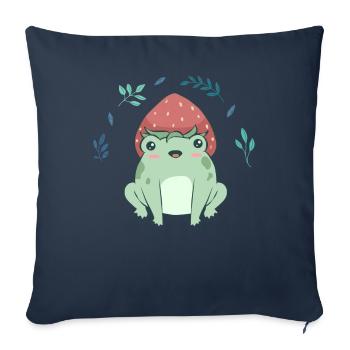 Cottagecore Esthétique Kawaii Grenouille Chapeau fraise - Housse de coussin décorative 45 x 45 cm - bleu marine - Devant