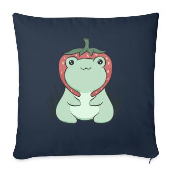 Cottagecore Aesthetic Kawaii Frog Strawberry Hat - Sofa pillowcase 17,3'' x 17,3'' (45 x 45 cm) - navy - Front
