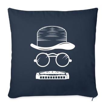Harmonica chapeau musique instrument blues - Housse de coussin décorative 45 x 45 cm - bleu marine - Devant