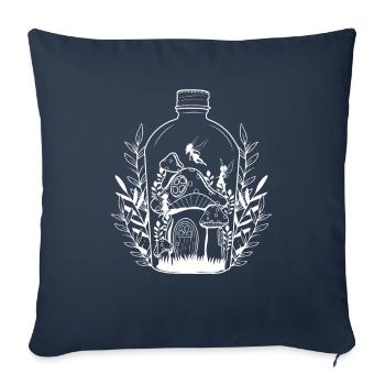Cottagecore Bouteille Esthétique Champignon Maison Fée - Housse de coussin décorative 45 x 45 cm - bleu marine - Devant