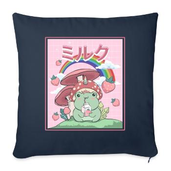 Cottagecore Aesthetic Frog Drinks Lait japonais - Housse de coussin décorative 45 x 45 cm - bleu marine - Devant