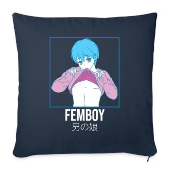 Femboy Anime Japonais Garçon Gay Pride Crossdressing - Housse de coussin décorative 45 x 45 cm - bleu marine - Devant