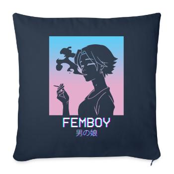 Femboy Anime Boy Vaporwave Esthétique Pastel Goth - Housse de coussin décorative 45 x 45 cm - bleu marine - Devant