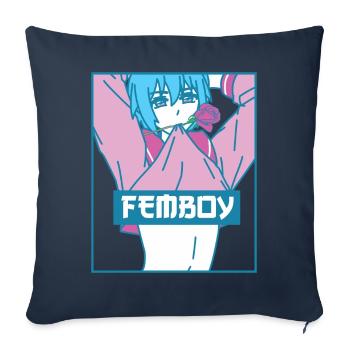 Femboy Anime Boy Gay Aesthetic Pastel Biting Rose - Sofa pillowcase 17,3'' x 17,3'' (45 x 45 cm) - navy - Front