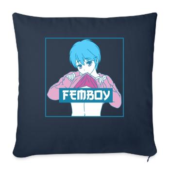 Femboy Anime Japonais Garçon Gay Pride Crossdressing - Housse de coussin décorative 45 x 45 cm - bleu marine - Devant