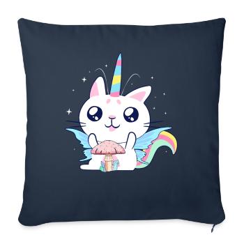 Fairycore Aesthetic Fairy Unicorn Cat and Mushroom - Sofa pillowcase 17,3'' x 17,3'' (45 x 45 cm) - navy - Front