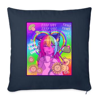 Kidcore Aesthetic Vaporwave Anime Girl Neko UWU - Sofa pillowcase 17,3'' x 17,3'' (45 x 45 cm) - navy - Front