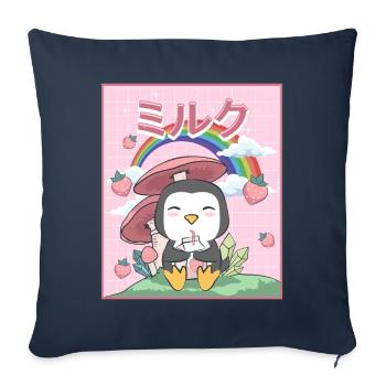 Cottagecore Esthétique Kawaii Penguin Lait de fraise - Housse de coussin décorative 45 x 45 cm - bleu marine - Devant