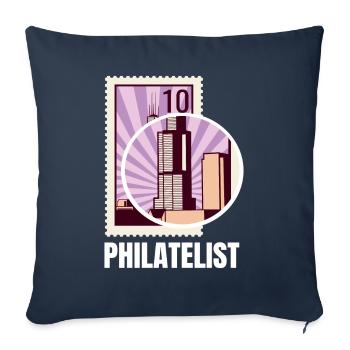 Collection de timbres philatélistes - Housse de coussin décorative 45 x 45 cm - bleu marine - Devant