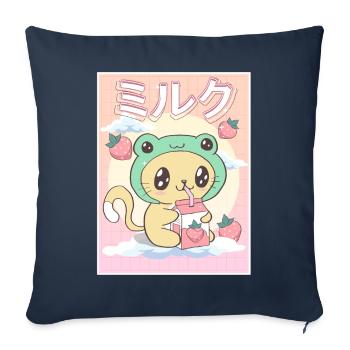Japanese Aesthetic Kawaii Cat Frog Strawberry Milk - Sofa pillowcase 17,3'' x 17,3'' (45 x 45 cm) - navy - Front