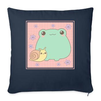 Cottagecore Esthétique Kawaii Grenouille Escargot Gesch - Housse de coussin décorative 45 x 45 cm - bleu marine - Devant